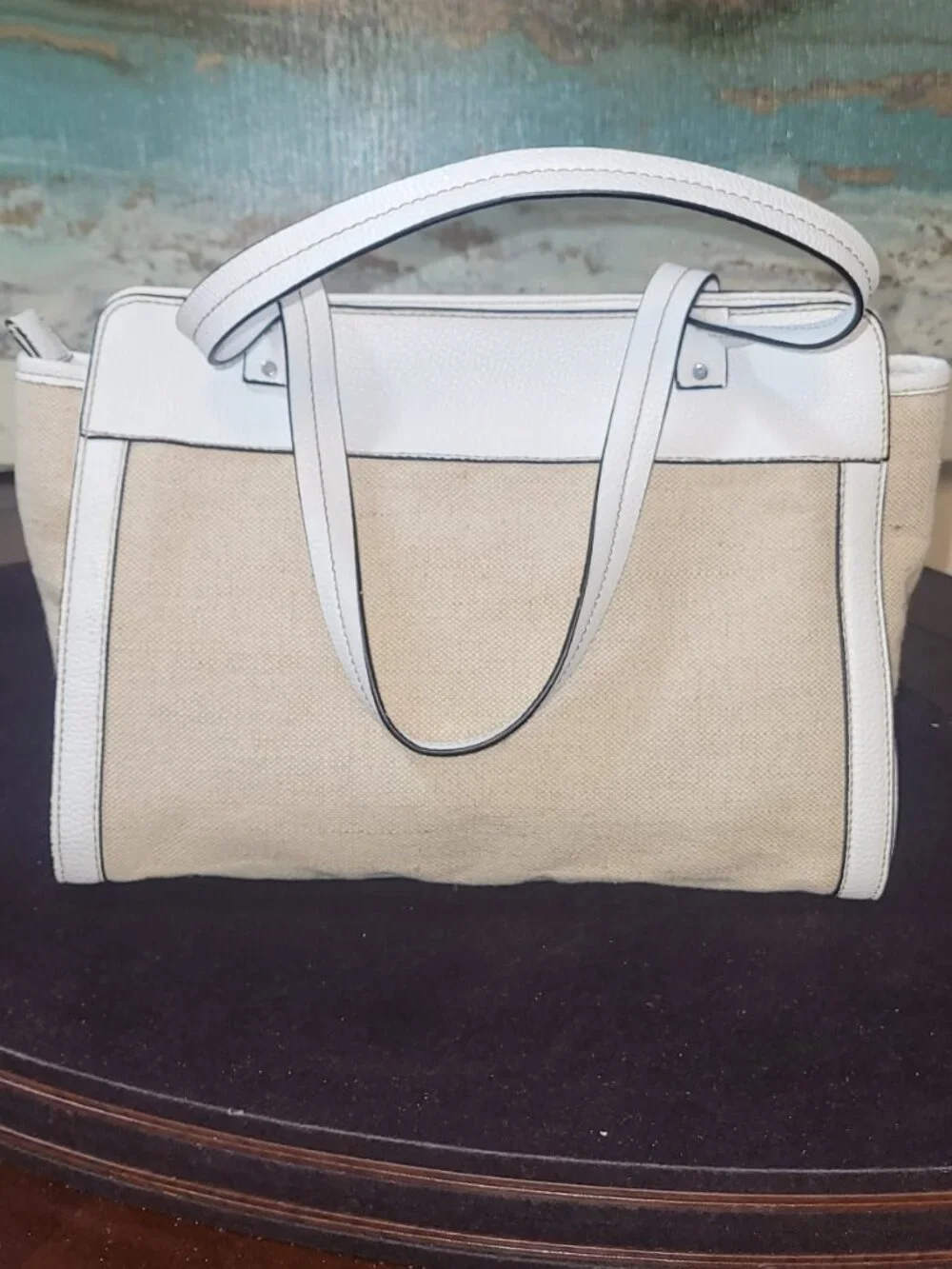 Dana Buchman Beige and White Straw Satchel [Item # HR#05]